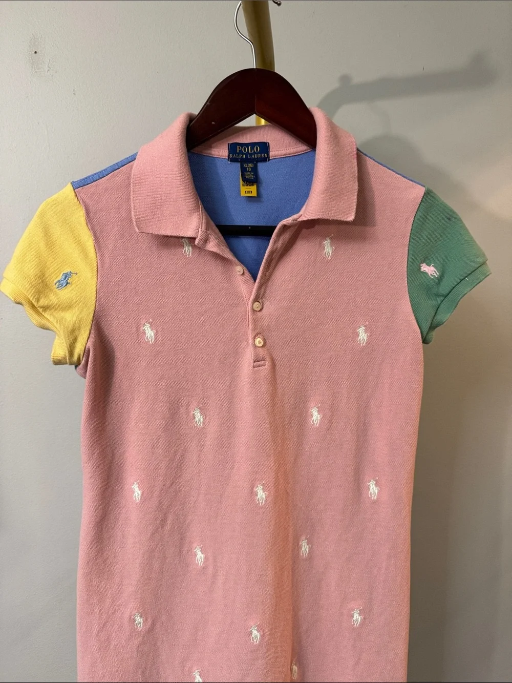 Polo by Ralph Lauren Pink Polo Colorblock dress with cap Sleeves cotton knit